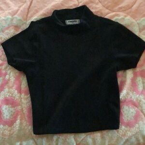 Black Velvet Turtleneck Crop Top